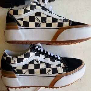 Vans Women's Black and White Checkerboard Platform Sneakers size 10